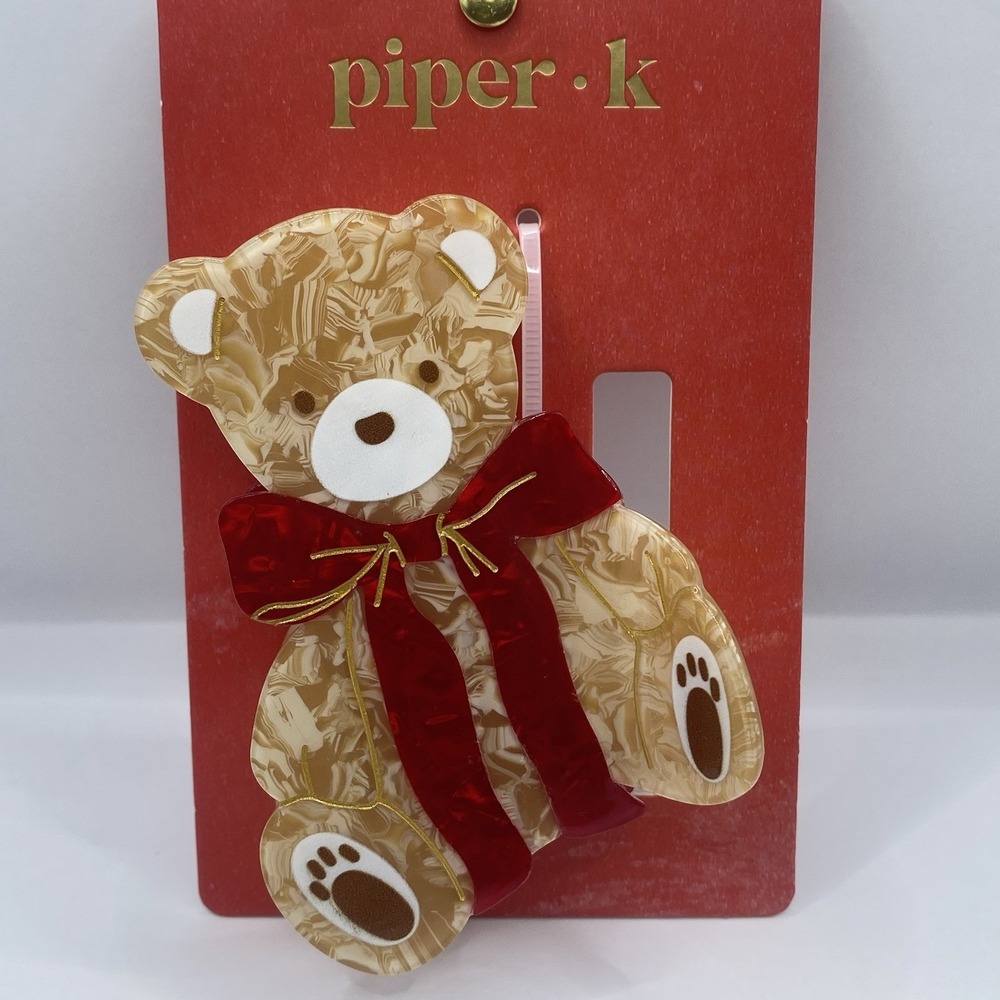 Piper K Teddy Bear Hair Clip Large Claw Red Bow New